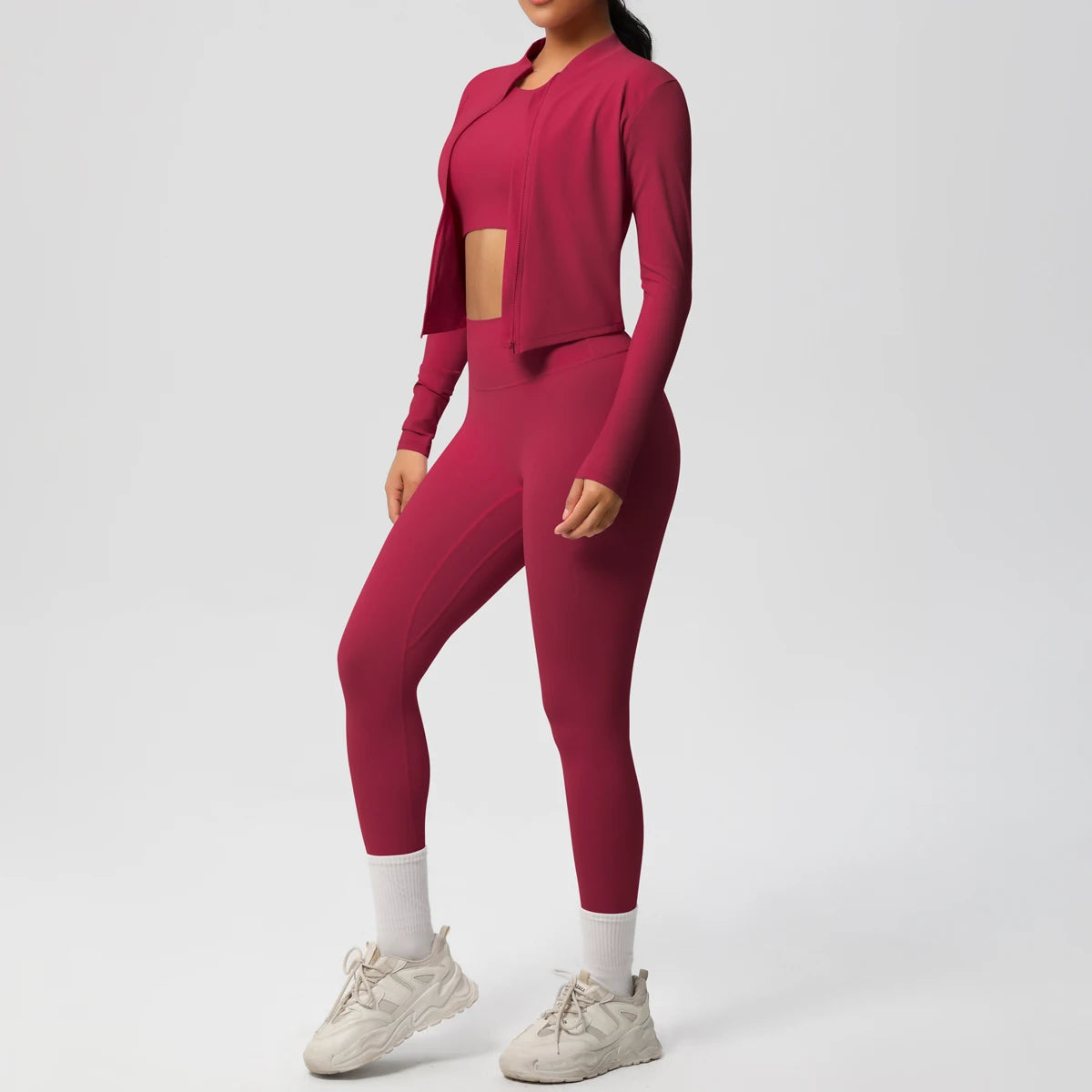 Conjunto de leggings de yoga, top deportivo con cremallera y manga larga, transpirable, para correr al aire libre, pantalones de yoga ajustados e informales, ropa de fitness
