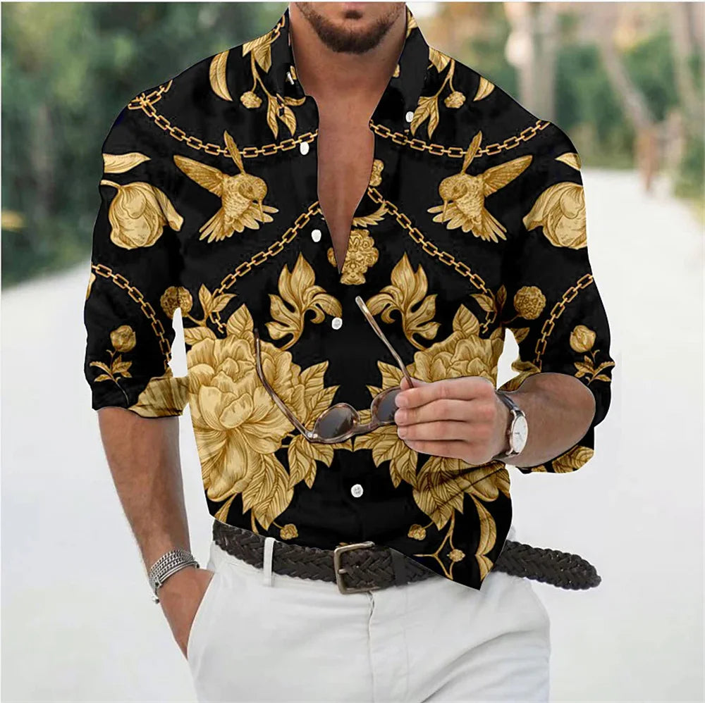 2023 Men's Hot Selling Shirt Long Sleeve Button Lapel Print Pattern Men's Top Soft and Comfortable Spring/Summer New Style