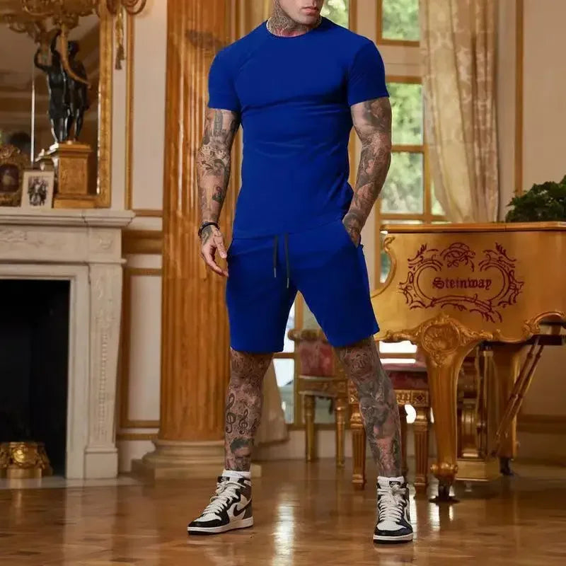 Conjunto de camiseta y pantalones cortos de manga corta, ropa deportiva transpirable para hombre, novedad de verano 2025, ropa popular de secado rápido