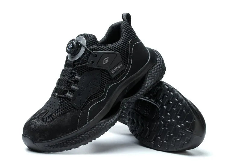 Zapatos de seguridad de trabajo con botón giratorio para hombres y mujeres, zapatos con puntera de acero, botas de seguridad indestructibles, zapatillas de trabajo protectoras ligeras.