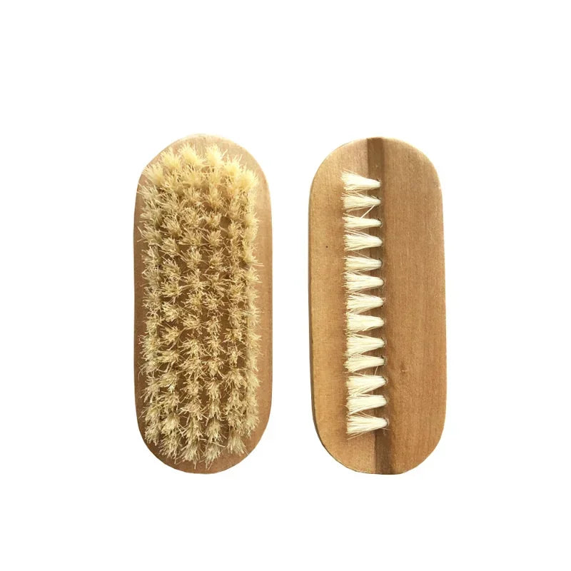 Cepillo de cerdas para manicura y pedicura con mango de madera de doble cara y cerdas de nailon para baño y limpieza de uñas.