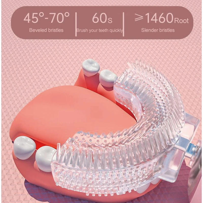 Cepillo de dientes eléctrico en forma de U para niños, 360 grados, inteligente, de silicona, recargable, automático, sónico.