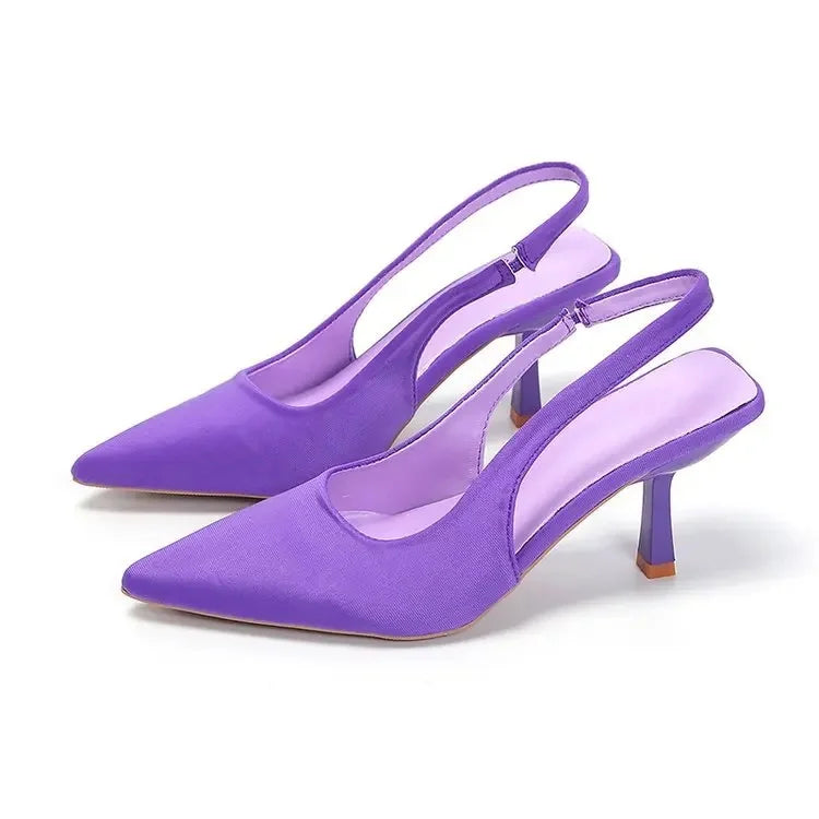 2024 Primavera Verano Nuevo Estilo Punta Puntiaguda Tacón Fino Tacón Alto Zapatos Sencillos Espalda Espacio Bolsa Cabeza Zapatos Frescos Falda De Mujer Tacón Alto