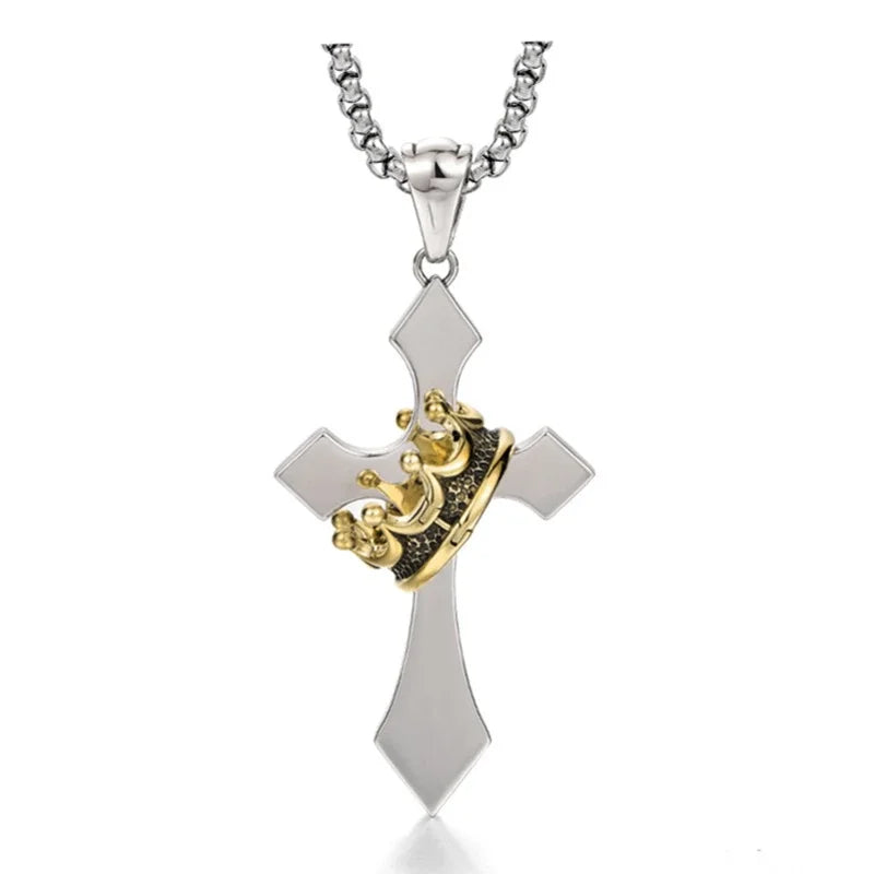 Collar con colgante de cruz y corona punk para hombre, estilo retro hip hop, de cobre, para parejas, cadena de suéter, accesorios de joyería, regalo festivo.