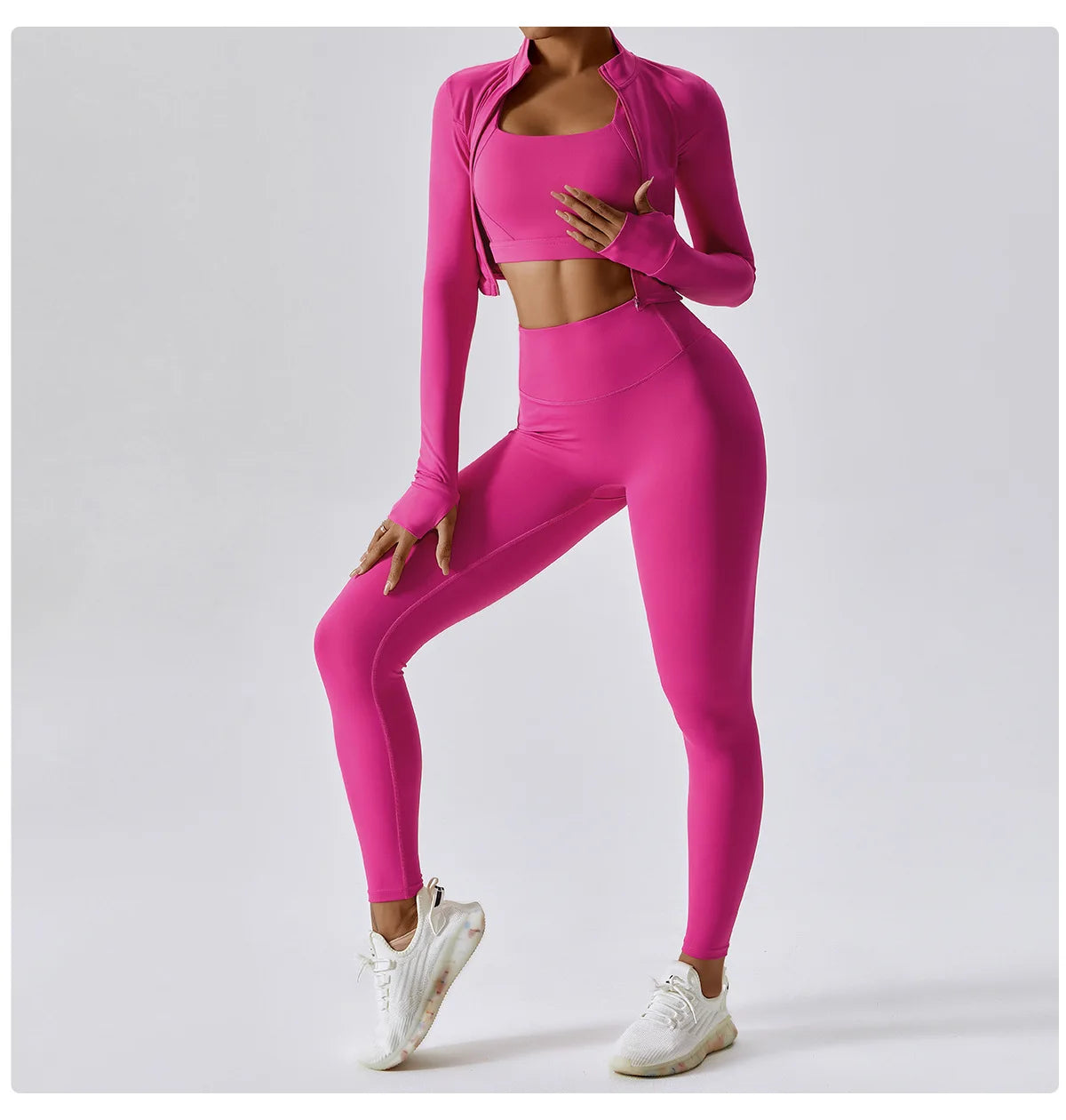 Conjunto de yoga de 3 piezas para mujer, conjuntos de entrenamiento, ropa deportiva para gimnasio, ropa deportiva con cremallera, leggings de manga larga y cintura alta, trajes deportivos, traje de yoga