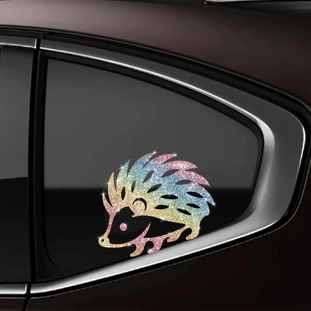 1 pieza de linda pegatina decorativa para coche de erizo con purpurina brillante, vinilo autoadhesivo para decoración de coche adecuada para coches, camiones