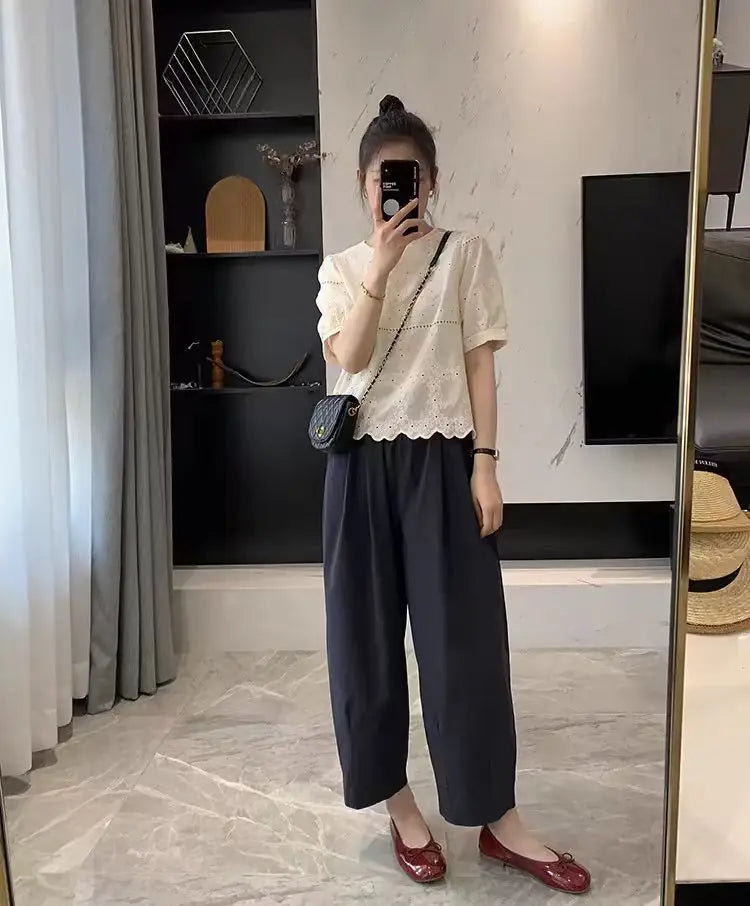 Pantalones de maternidad de primavera y otoño, nuevos, de talla grande, de trabajo, de pierna ancha, holgados, finos, de ocio, de nueve minutos, ropa de maternidad