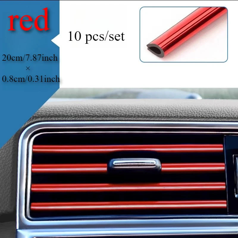 Juego de 10 tiras decorativas para salida de aire acondicionado interior de coche, accesorios DIY, estilo creativo general para coche.