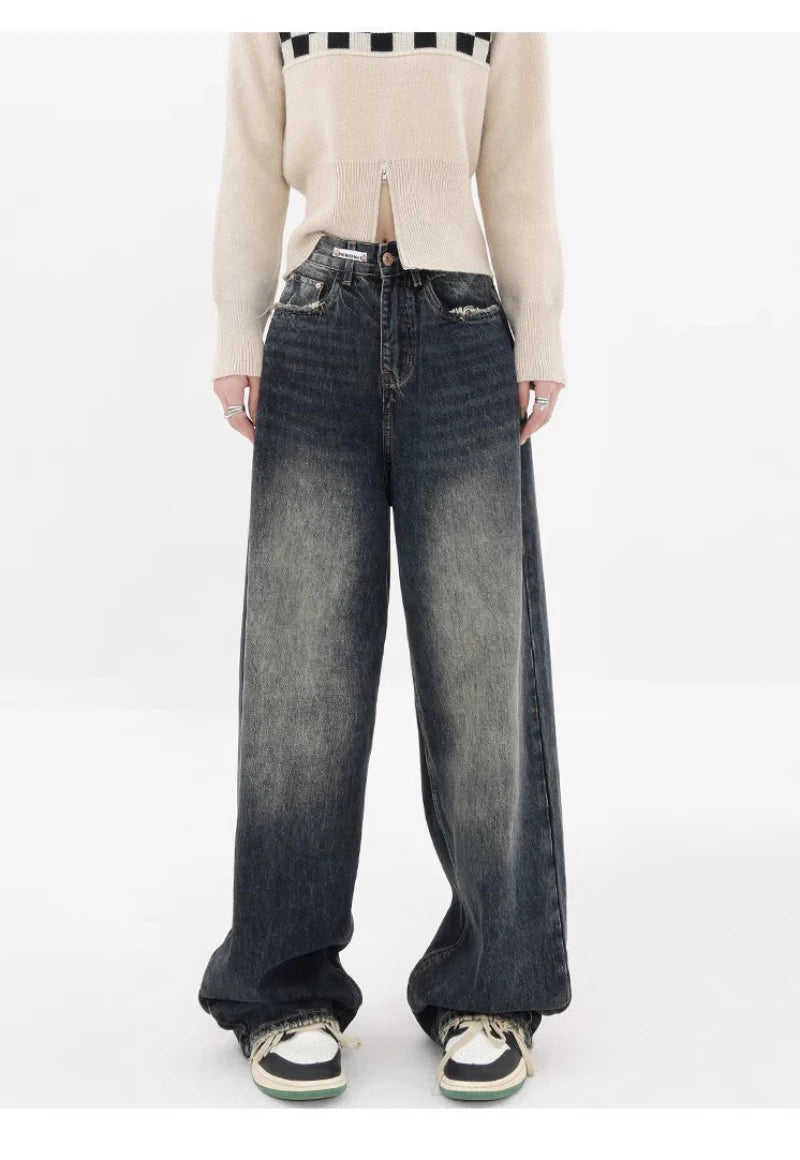 Pantalones vaqueros holgados Harajuku Y2K para mujer, ropa de calle retro, pantalones de cintura alta, pantalones vaqueros holgados de pierna ancha para mujer
