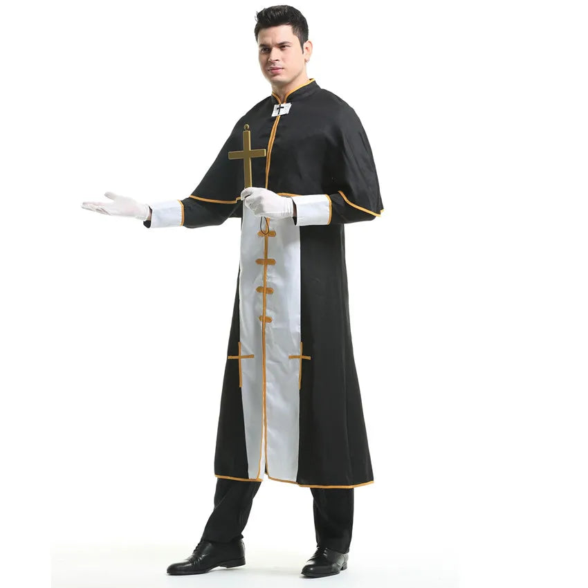 Couple Halloween Costume for Women Men Medieval Cosplay Priest Nun Missionary Costume Church Religious Convent Fancy Party Dress