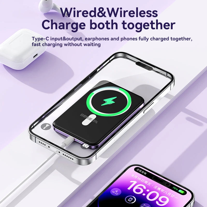 Cargador portátil magnético ultrafino Xiaomi de 500.000 mAh y 22,5 W PD con carga ultrarrápida para iPhone y Samsung.
