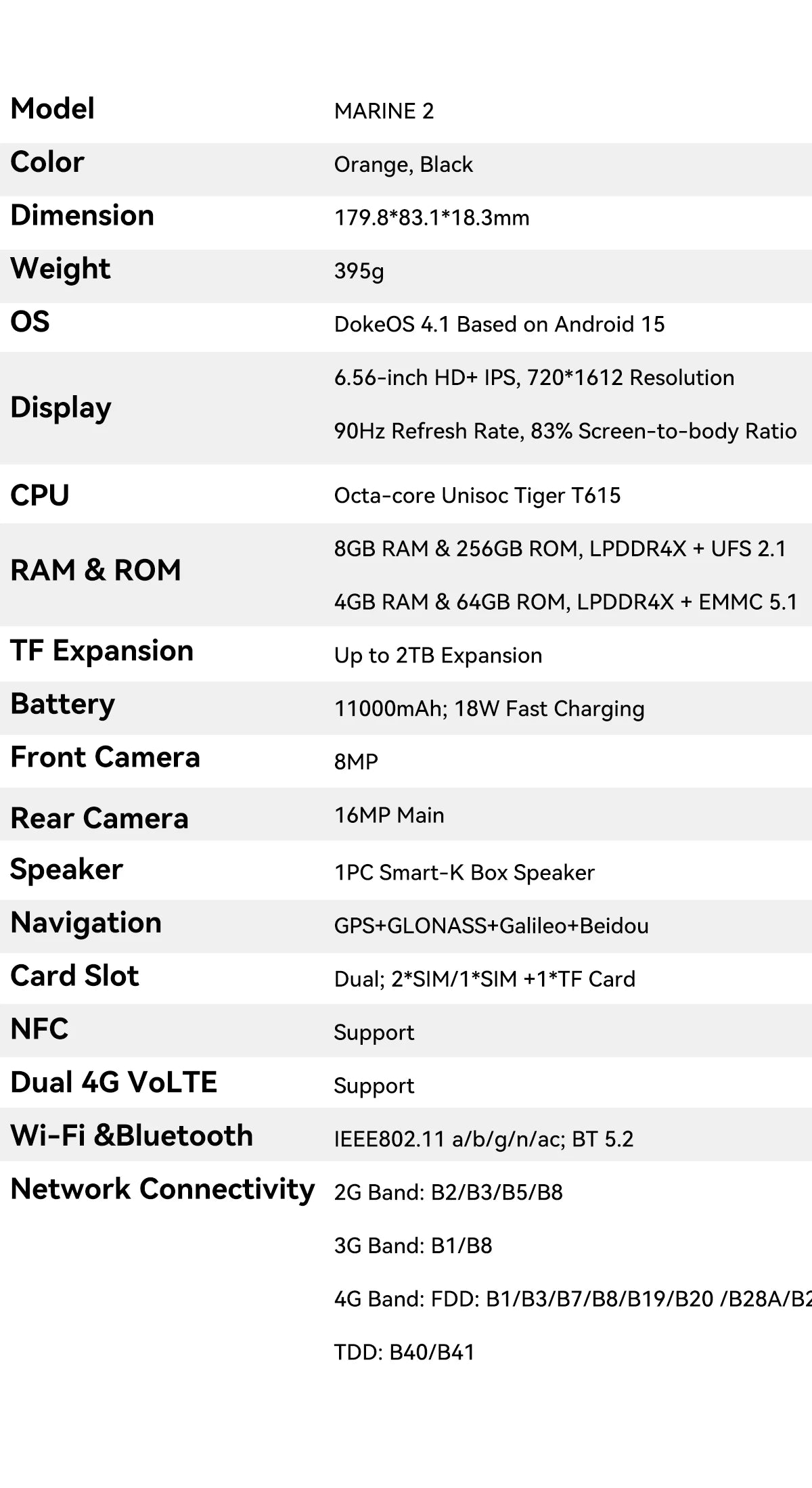 Teléfono resistente Blackview OSCAL Marine 2, 8 GB de RAM, 256 GB de almacenamiento, smartphone con IA, batería de 11000 mAh, pantalla HD+ de 6,56", procesador Unisoc T61, Android 15 y NFC.