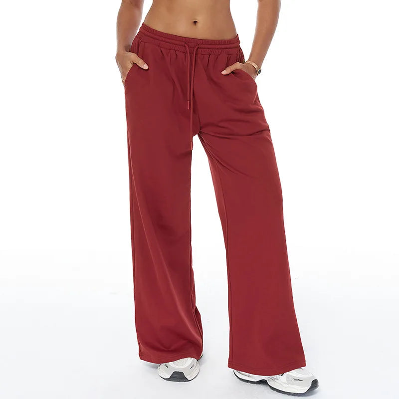 Women Winter Loose Fit Sports Pants High Waist Drawstring Weatpants With Pockets Straight Leg Yoga Pants Versatile Sports Pants