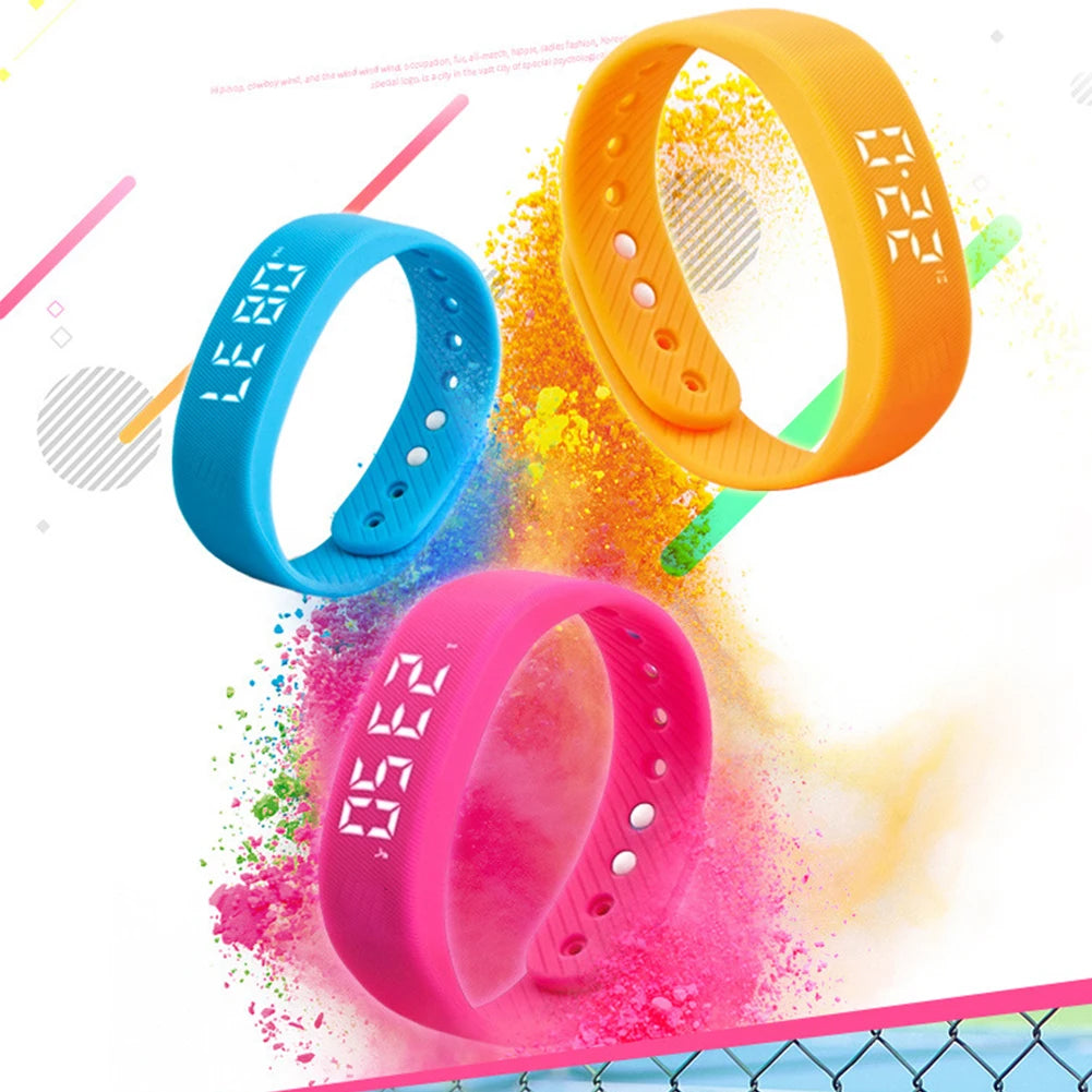 Pulseras inteligentes digitales LED, reloj inteligente resistente al agua, podómetro para correr, monitor, alarma de vibración y recordatorio.
