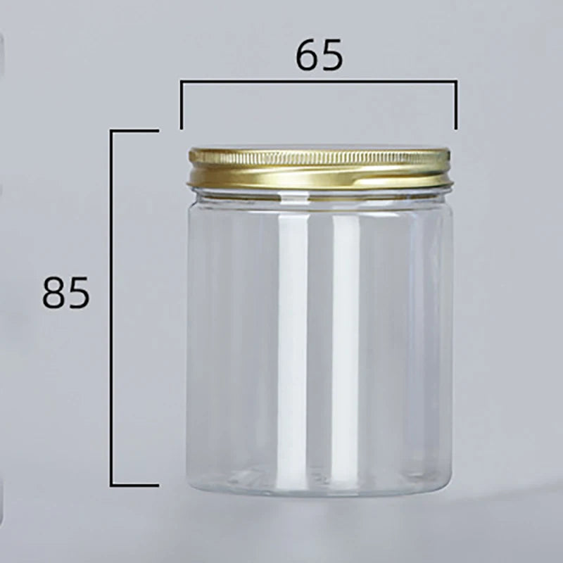 Frasco de plástico transparente de 15 tamaños con tapas de aluminio rosa, contenedor vacío para crema facial, contenedor de cosméticos, botellas rellenables de viaje doradas.