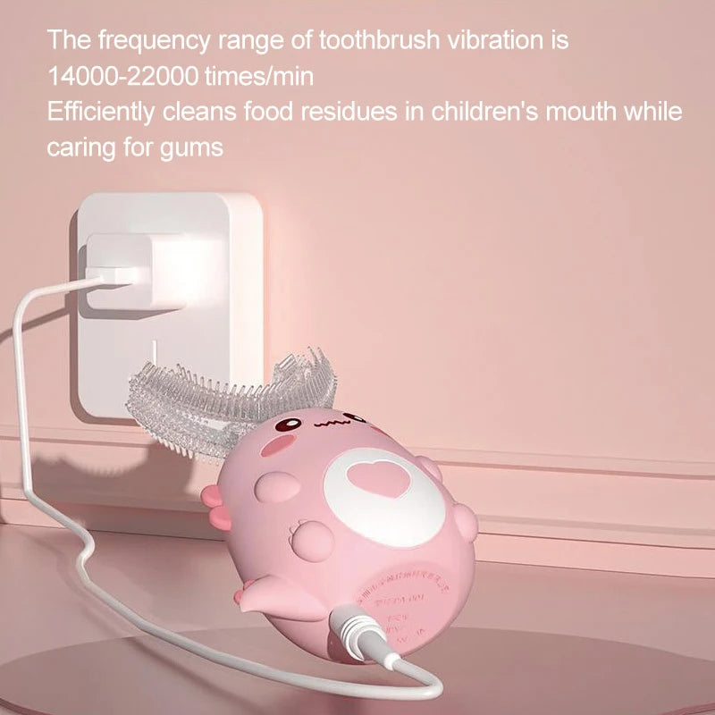 Cepillo de dientes eléctrico en forma de U para niños, 360 grados, inteligente, de silicona, recargable, automático, sónico.