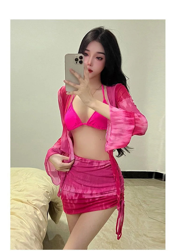 Conjunto de bikini para mujer, traje de baño Vaion separado, Pure Desire, sexy, de cuatro piezas, conservador, ajustado, pecho pequeño, fruncido, persona...