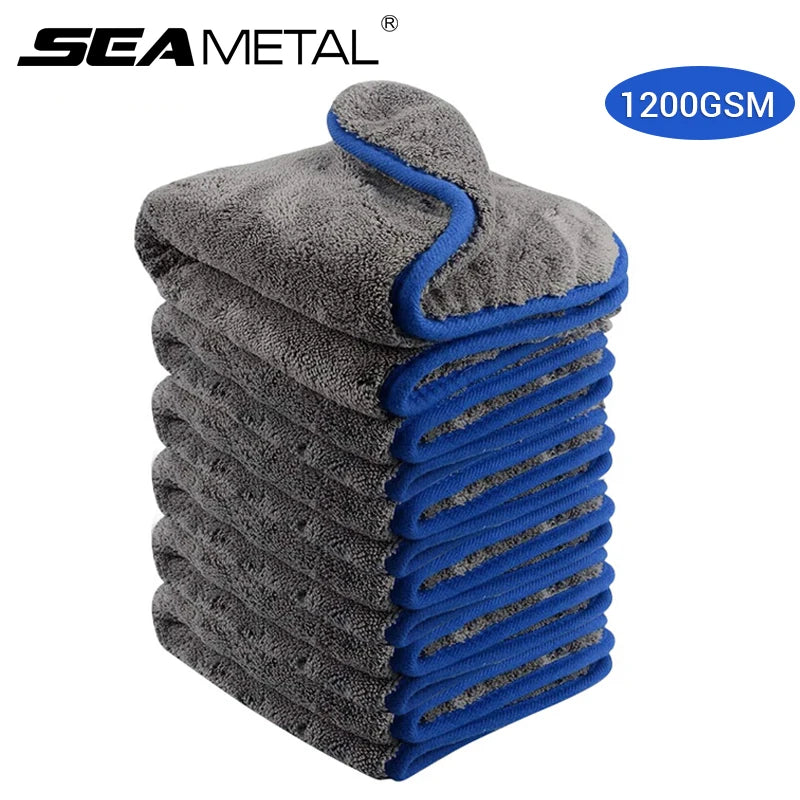 Toalla de microfibra para lavado de coches SEAMETAL de 1200 g/m², 40 x 40 cm, forro polar coral grueso y absorbente, paño de secado y lavado.