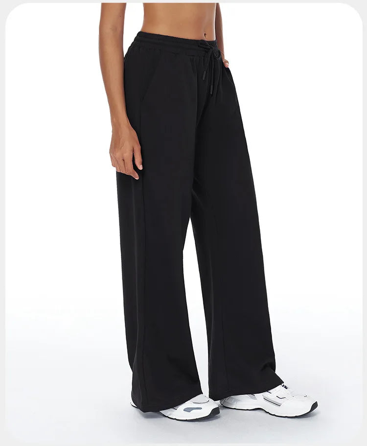 Women Winter Loose Fit Sports Pants High Waist Drawstring Weatpants With Pockets Straight Leg Yoga Pants Versatile Sports Pants