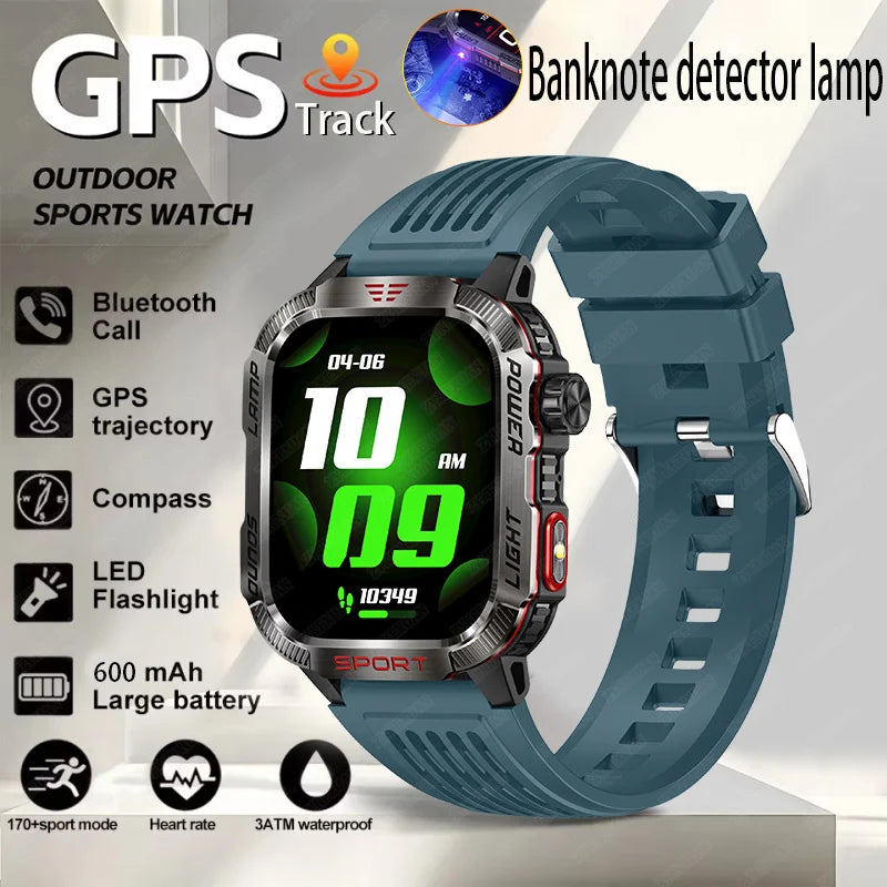 Nuevo reloj inteligente militar con GPS para Huawei y Xiaomi, linterna, brújula, resistente al agua, rastreador deportivo para exteriores, Bluetooth y llamadas.