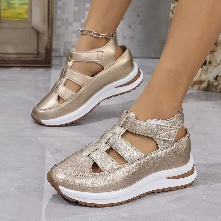Sandalias de mujer de gran tamaño 2025, nuevas, con punta romana mágica y tacón grueso, zapatos casuales, cómodas, suela de goma y poliuretano mejorado.