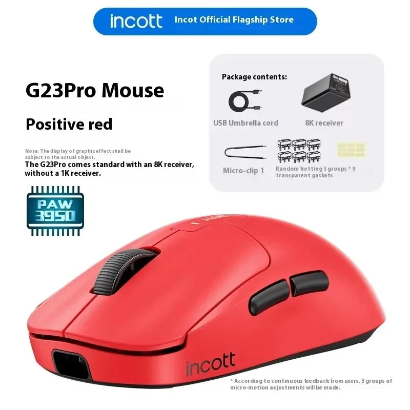 Ratón inalámbrico Incott G23 Pro 8K PAW3950, bajo retardo, batería larga, RGB, para juegos de deportes electrónicos, ligero, accesorios para PC y gamers.