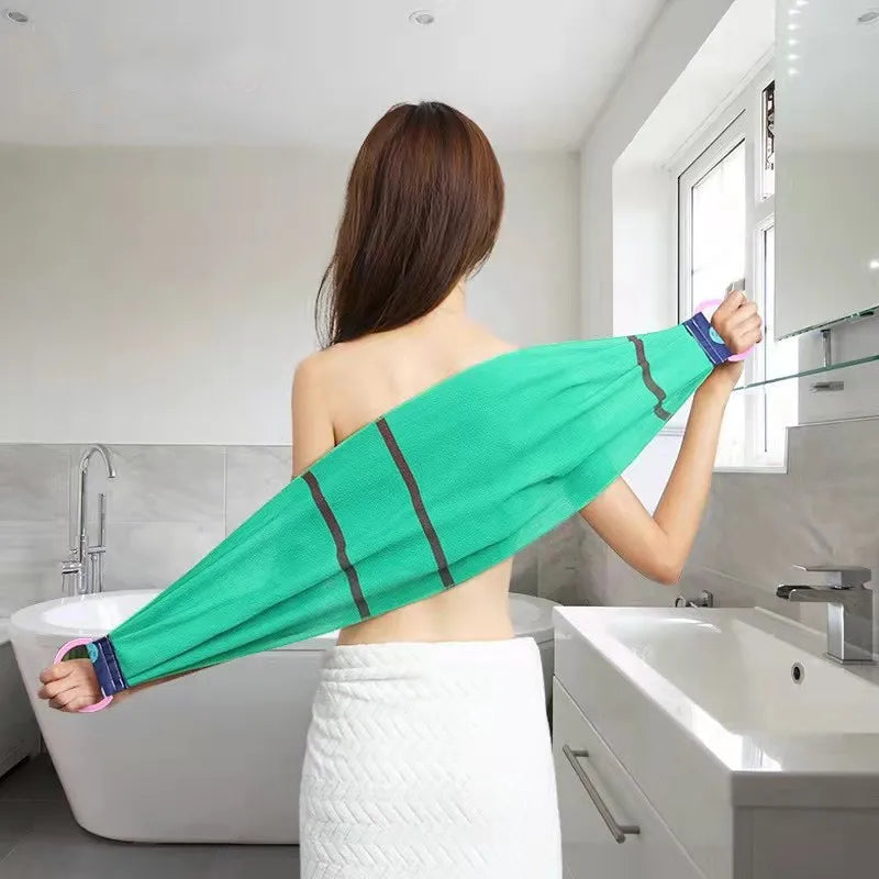 Lavadoras de baño Una toalla de baño larga con tiras hacia atrás para quitar y fregar, para frotar, lavar y frotar la suciedad