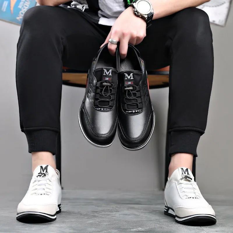 Zapatillas deportivas informales de moda para hombre, con aumento de altura invisible de 6 a 8 cm, de cuero auténtico, para verano.