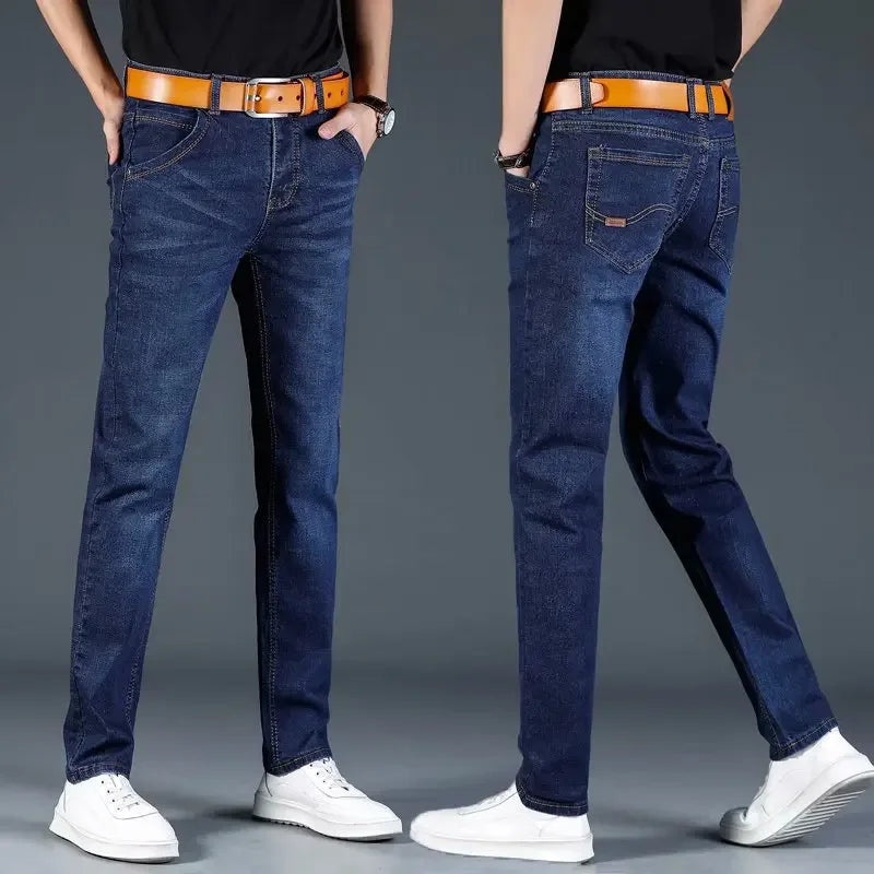 Pantalones vaqueros elásticos de otoño para hombre, holgados, rectos, casuales, a la moda, de corte cómodo, estilo chino, colección de otoño