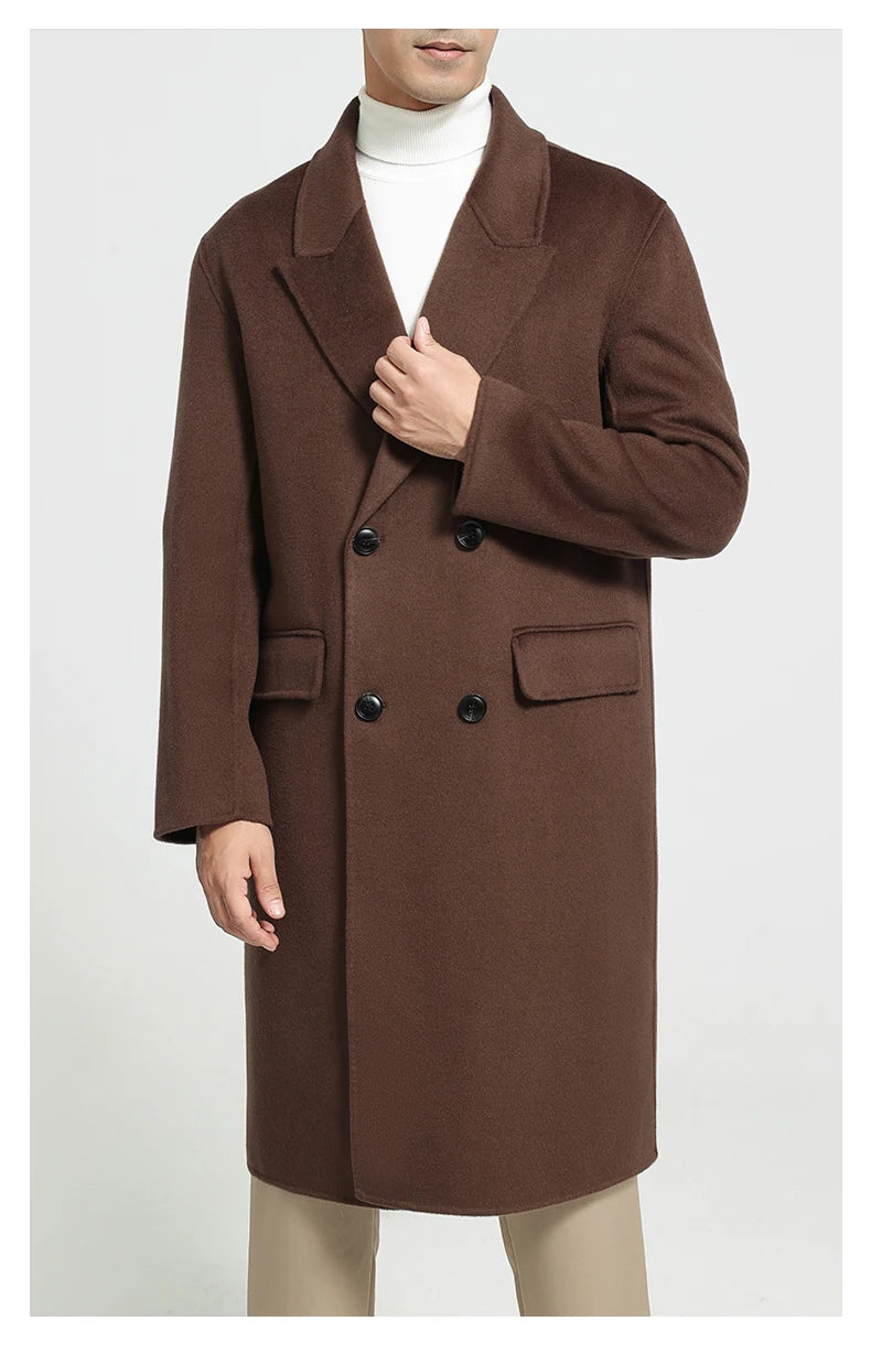Autumn Winter New 100% Wool Double-sided Wool Coat Men's Korean Suit Collar Wide Fluffy Woolen Coat Simple and Luxurious