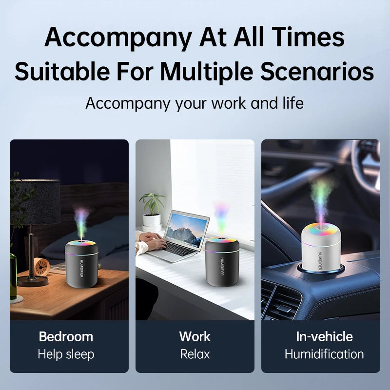 Mini humidificador de aire de 180 ml, difusor de aroma eléctrico USB, purificador de aceites esenciales, generador de niebla de aromaterapia, luces para coche, hogar y dormitorio.