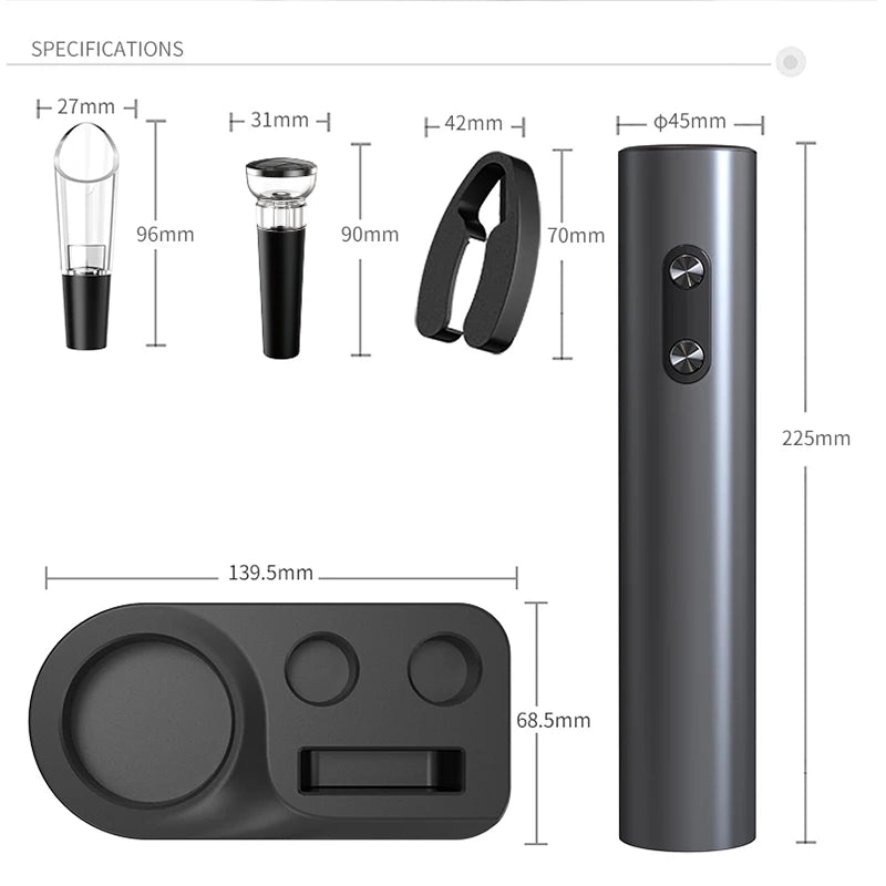 Abridor de botellas de vino eléctrico, sacacorchos automático con aireador, vertedor y cortador de papel de aluminio para cocina, bar, fiestas, regalos, batería.