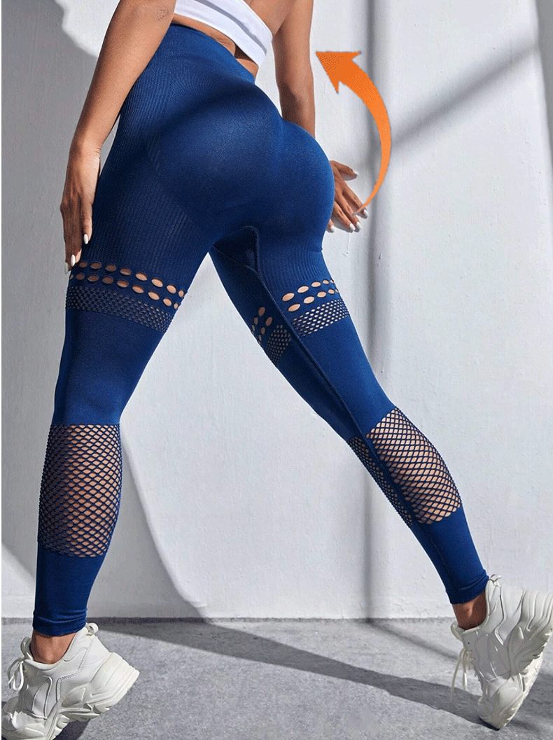 Amazon Fitness Yoga Hollow Cut Seamless Peach Pitted Breathable Tight Trousers Seamless Gym Leggings For Women Sports Wear