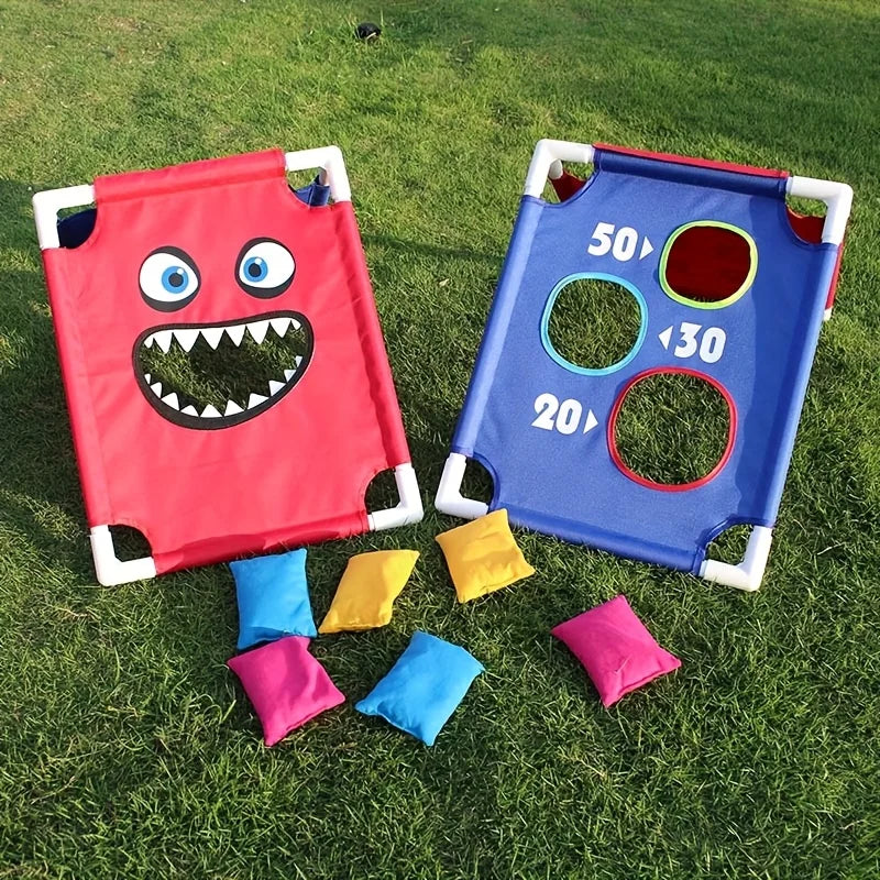 Juego de lanzamiento de sacos de arena, ideal para fiestas al aire libre, con interacción entre varias personas, incluye sacos de arena, juego familiar para el jardín.