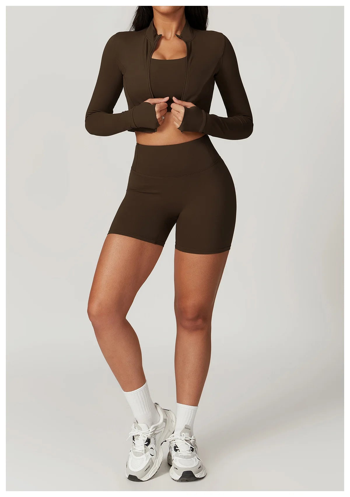 Conjunto de yoga de 3 piezas para mujer, conjuntos de entrenamiento, ropa deportiva para gimnasio, ropa deportiva con cremallera, leggings de manga larga y cintura alta, trajes deportivos, traje de yoga