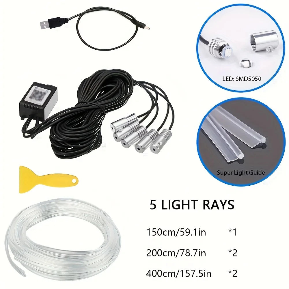 Tira de luz ambiental LED 5 en 1 para interior de coche, 6 m, fibra óptica, Nelon, kit de iluminación, control remoto por aplicación, lámpara decorativa para coche