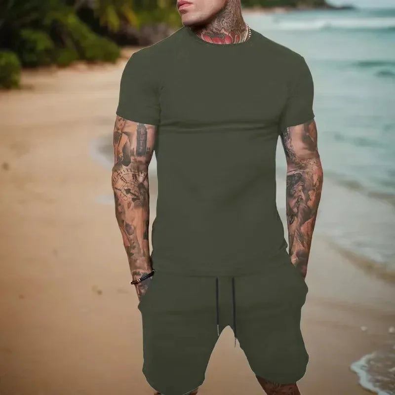 Conjunto de camiseta y pantalones cortos de manga corta, ropa deportiva transpirable para hombre, novedad de verano 2025, ropa popular de secado rápido