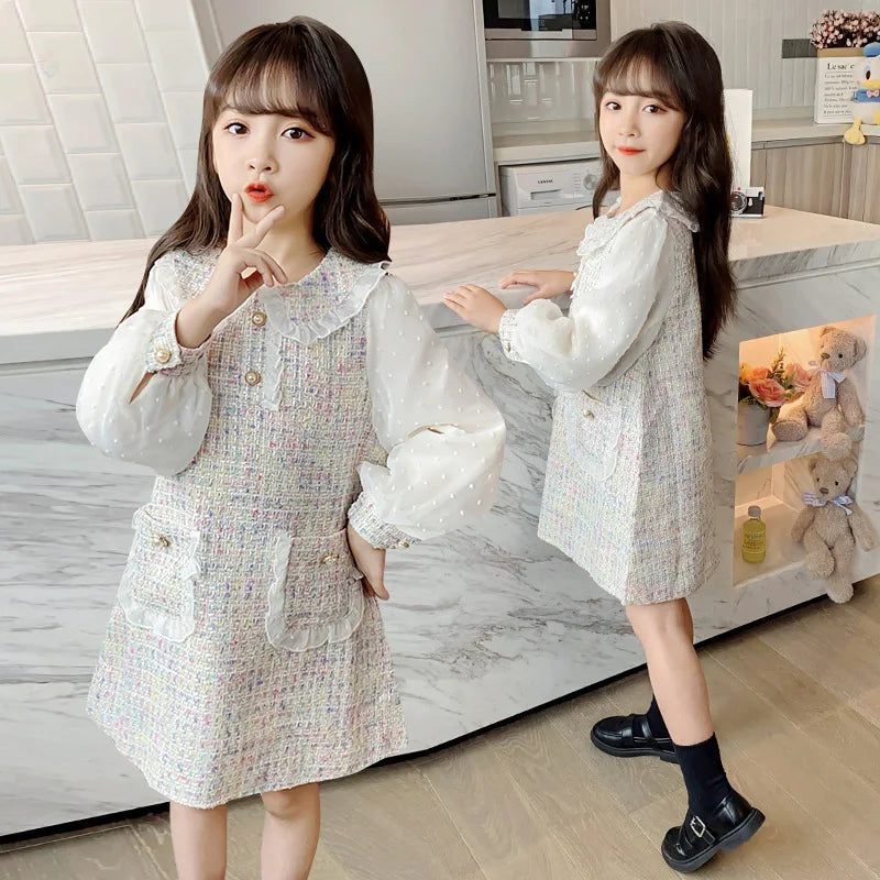 Ropa para niños, vestidos de primavera y otoño para niñas, novedad de 2025, falda de princesa para niñas pequeñas, medianas y grandes, con viento fragante.