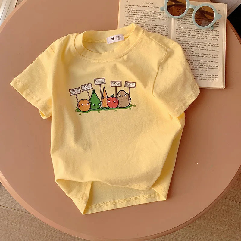 Ropa para niños, camisetas para niños y niñas, ropa para niños, camisetas de dibujos animados, ropa para bebés, camisetas de algodón con estampado de verano.