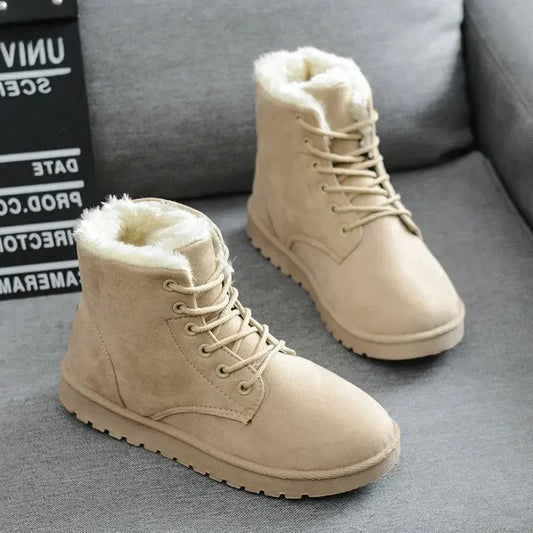 Botas de nieve de algodón grueso con forro polar para mujer, informales, cortas, de invierno, cómodas, cálidas y de goma, de talla grande