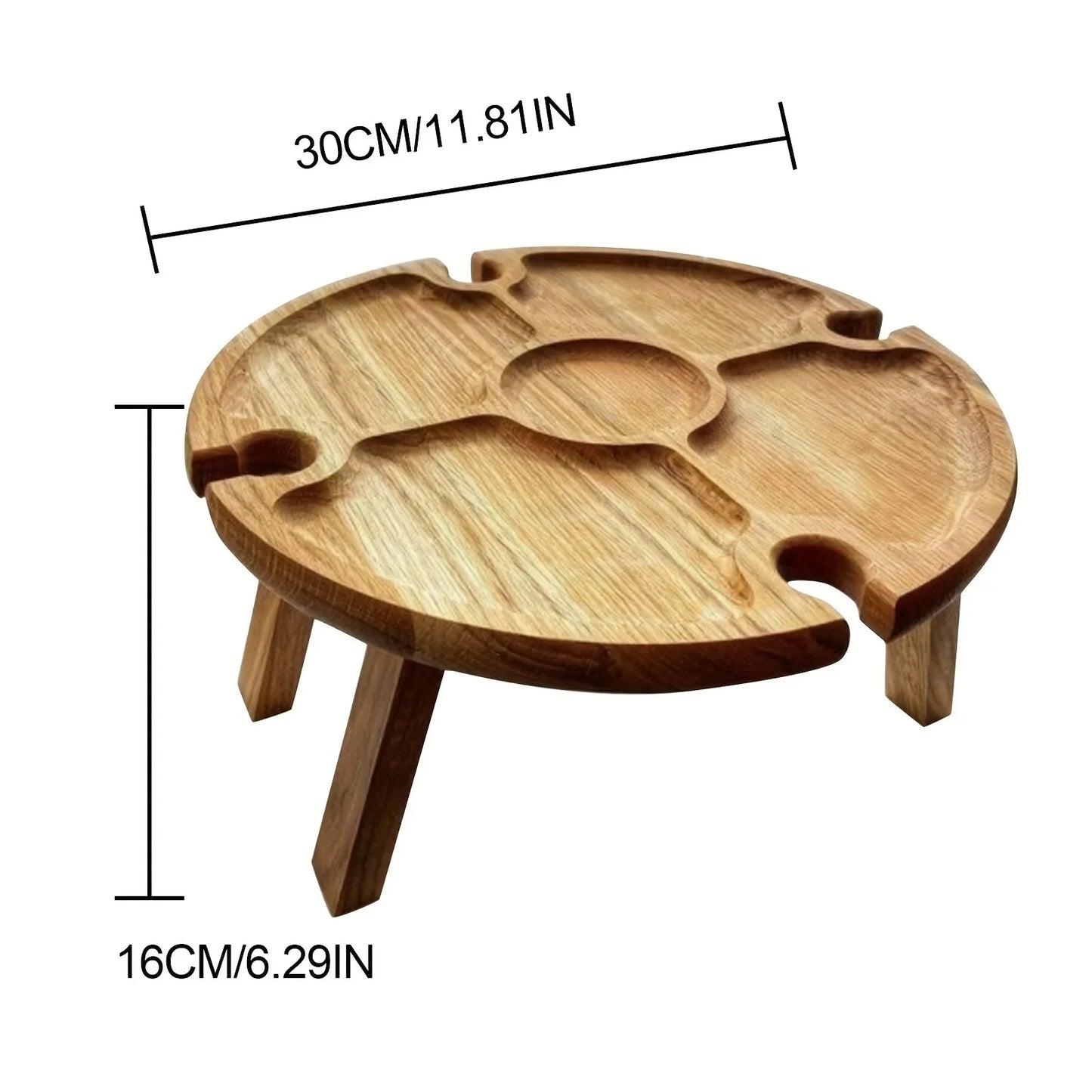 Mesa de picnic plegable de madera para exteriores con soporte para copas, 2 en 1, redonda, para escritorio y copas de vino, mesa plegable para fiestas en el jardín.