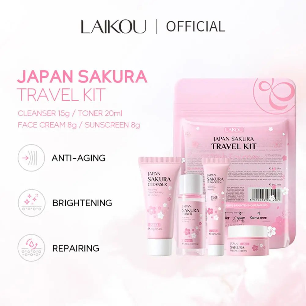 Sakura Skin Care Set Limpiador facial, suero, tónico, protector solar, crema facial Belleza cuidado de la piel Para mujeres Regalos Rutina Kit de viaje