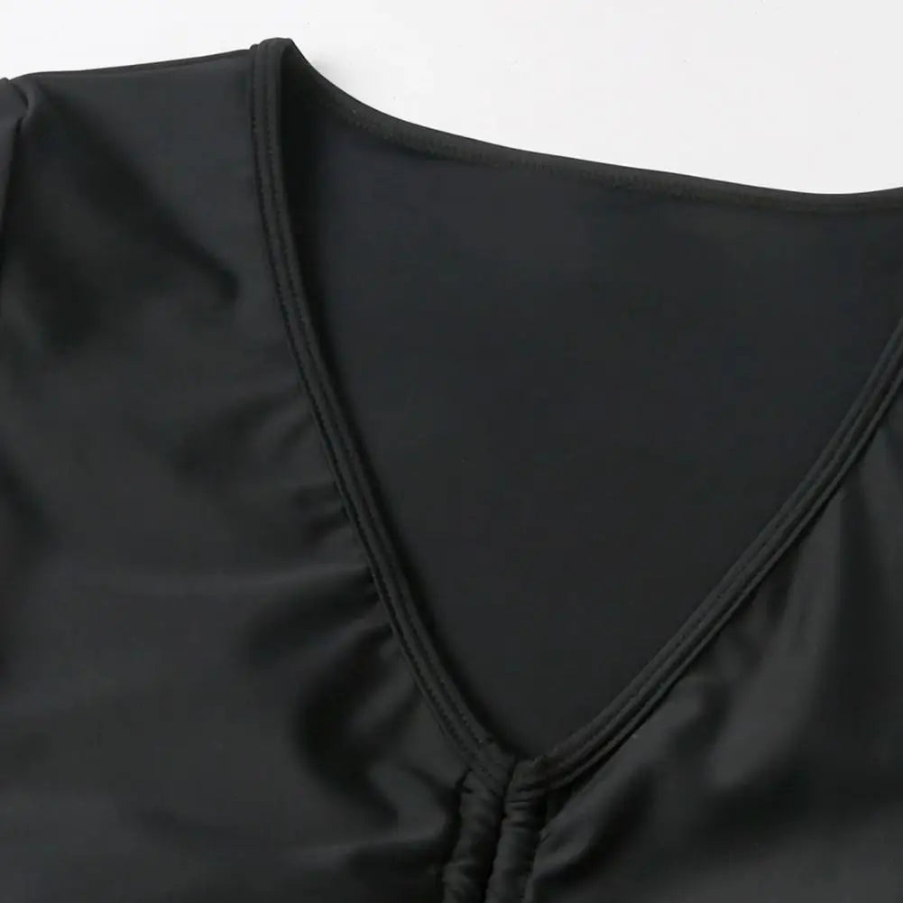 2Pcs/Set Swimsuit for Women Bikini Set V-Neck Short Sleeve Tops High Waist Drawstring Swimming Trunks Quick Drying Swimsuit