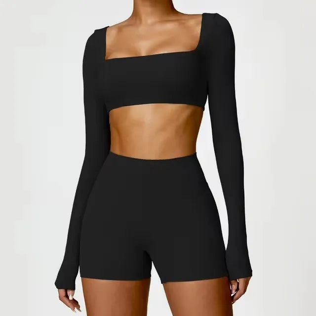 Conjunto deportivo de 2 piezas para mujer, de secado rápido, para gimnasio, chándal para correr, entrenamiento, camiseta deportiva de manga larga, ropa de yoga