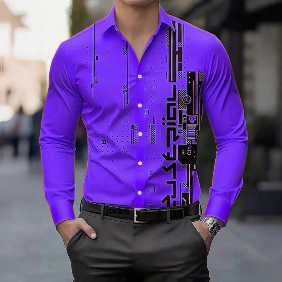 13 colors men's retro digital printing button breathable long sleeve shirt fashion lapel versatile men's shirt large size