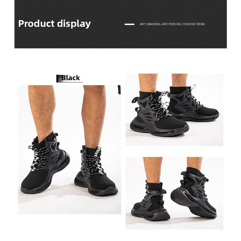 Tall Men's Anti Smashing and Anti Piercing Steel Toe Protective Safety Shoes Lightweight and Breathable Wear Resistant Durable