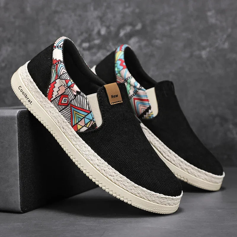 Zapatos planos sin cordones para hombre, informales, de pana de algodón, estilo náutico, transpirables, de caña baja, para suelo de cemento, zapatillas deportivas adecuadas