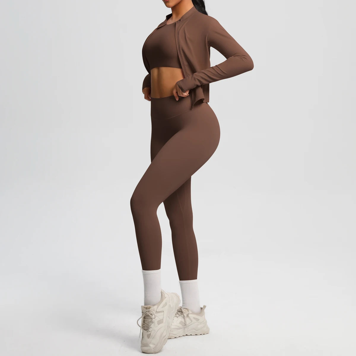Conjunto de leggings de yoga, top deportivo con cremallera y manga larga, transpirable, para correr al aire libre, pantalones de yoga ajustados e informales, ropa de fitness