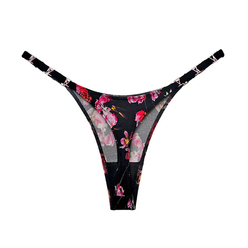 Tanga sexy sin costuras para mujer, ropa interior, bragas, bragas con estampado de cebra y flores, tiro bajo, de lujo, con hebilla de metal, bikini para chicas, bragas femeninas