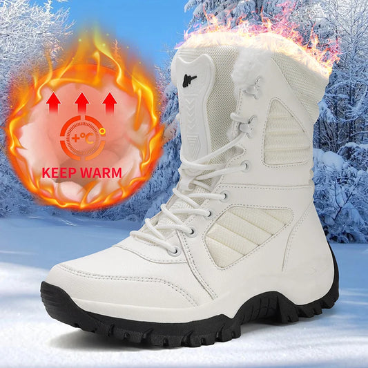 Botas de nieve de invierno para hombre y mujer, impermeables, de cuero, muy cálidas, para exteriores, senderismo, trabajo, talla grande